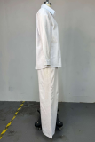 White Casual Solid Color Buckle Shirt Collar Long Sleeve Two Pieces