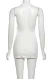 White Sexy Letters Hollow Out Halter Wrapped Skirt Dresses