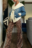 Blue Casual Solid Color Buttons Turndown Collar Long Sleeve Loose Denim Jacket