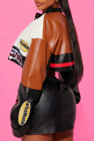Black Casual Letters Buckle Mandarin Collar Long Sleeve Two Pieces