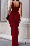 Black Sexy Solid Color Ruched Spaghetti Strap Wrapped Skirt Dresses
