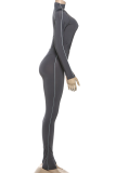 Grey Casual Solid Color Patchwork Turtleneck Long Sleeve Two Pieces
