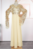 Green Elegant Solid Color Sequins O Neck Evening Plus Size Dresses
