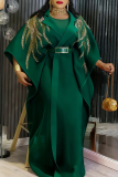 Green Casual Solid Color With Belt Turndown Collar Long Sleeve Two Pieces