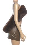 Brown Sexy Solid Color Backless Spaghetti Strap Sleeveless Two Pieces