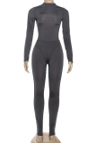 Grey Casual Solid Color Patchwork Turtleneck Long Sleeve Two Pieces