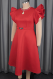 Red Elegant Solid Color Beading O Neck A Line Dresses