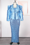 Purple Elegant Solid Color Sequins Turn-back Collar Plus Size Dresses