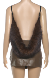 Brown Sexy Solid Color Backless Spaghetti Strap Sleeveless Two Pieces