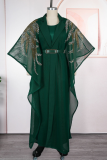 Green Casual Solid Color With Belt Turndown Collar Long Sleeve Two Pieces