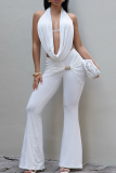 Brownness Sexy Solid Color Backless Halter Sleeveless Two Pieces