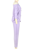 Light Purple Casual Solid Color Patchwork O Neck Half Sleeve Two Pieces