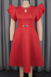 Red Elegant Solid Color Beading O Neck A Line Dresses