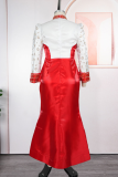 Champagne Elegant Solid Color Beading Mandarin Collar Long Plus Size Dresses