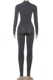 Grey Casual Solid Color Patchwork Turtleneck Long Sleeve Two Pieces