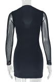 Black Sexy Solid Color Patchwork Spaghetti Strap Wrapped Skirt Dresses