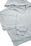 Light Gray Casual Solid Color Patchwork V Neck Long Sleeve Two Pieces