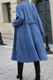 Blue Casual Solid Color Strap Design Turndown Collar Long Sleeve Loose Denim Jacket