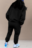 Black Casual Letters Contrast O Neck Long Sleeve Two Pieces