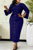 Purple Elegant Solid Color Flower Shape O Neck Wrapped Skirt Dresses