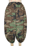 Leopard Print Casual Camouflage Print Ruched Loose Wide Leg Full Print Bottoms