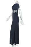 Black Sexy Solid Color See-Through Off Shoulder Long Dresses