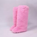 Red Knee High Snow Boots Women Warm Faux Fox Fur Lined Y2K Boots