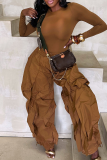 Black Slim Long Sleeve Ruched Wide Leg Pants Two Piece Set Minimalist Elegant Casual Fashion Outfit