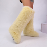Red Knee High Snow Boots Women Warm Faux Fox Fur Lined Y2K Boots