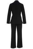 Black Casual Solid Color Patchwork Turn-back Collar Long Sleeve Two Pieces