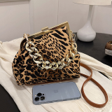 Deep Coffee Daily Leopard Print Chains Bags
