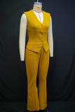 White Casual Solid Color Buckle V Neck Sleeveless Two Pieces