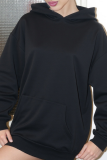 Black Sexy Solid Color Hollow Out Hooded Tops