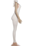 White Sexy Solid Color Backless Halter Skinny Jumpsuits