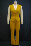 White Casual Solid Color Buckle V Neck Sleeveless Two Pieces