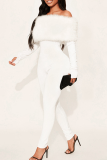 White Sexy Solid Color Patchwork Off Shoulder Skinny Jumpsuits