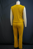 White Casual Solid Color Buckle V Neck Sleeveless Two Pieces