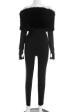 White Sexy Solid Color Patchwork Off Shoulder Skinny Jumpsuits
