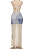 Apricot Sexy Print Contrast Strapless Sleeveless Two Pieces