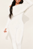 White Sexy Solid Color Patchwork Off Shoulder Skinny Jumpsuits