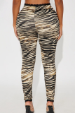 Apricot Casual Print Bow Decor Skinny Conventional Full Print Bottoms
