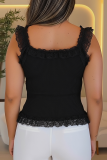 Brown Lace Paneled Waist Top Retro Court Style Slim Blouse