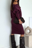 Burgundy Elegant Solid Color Slit Oblique Collar Long Sleeve Two Pieces