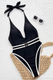 Black Sexy Solid Color Contrast Swimwears