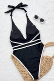 Black Sexy Solid Color Contrast Swimwears