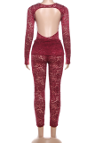 Black Sexy Solid Color Lace Square Neck Long Sleeve Two Pieces