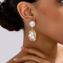Gold Double-Layer Pearl Earrings Retro Niche Design Fashion Jewelry