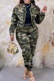 Rose Red Casual Camouflage Print Pocket Regular Conventional Full Print Bottoms