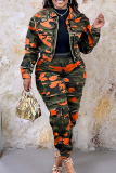 Rose Red Casual Camouflage Print Pocket Regular Conventional Full Print Bottoms