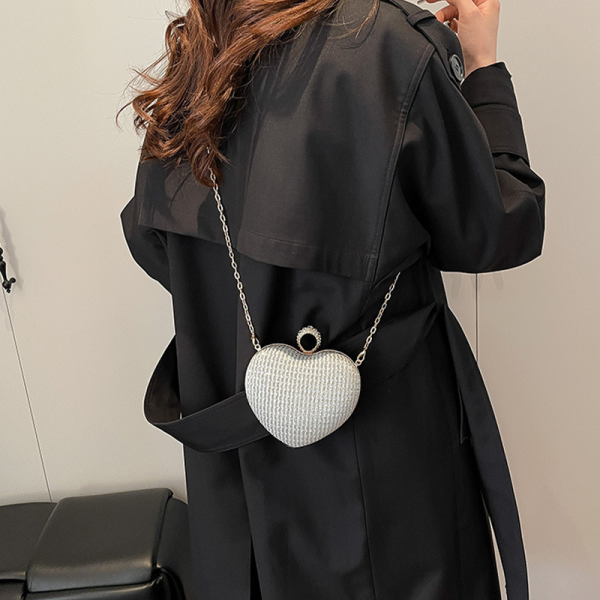 Silver Heart Rhinestone Bag Chain Crossbody Shoulder Purse